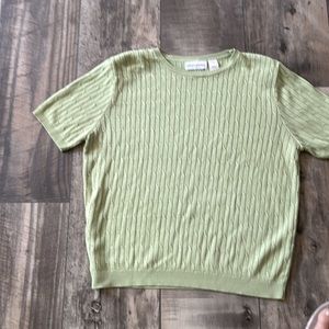 ALFRED DUNNER short sleeve sweater twisted ribbed knit pattern green size XL